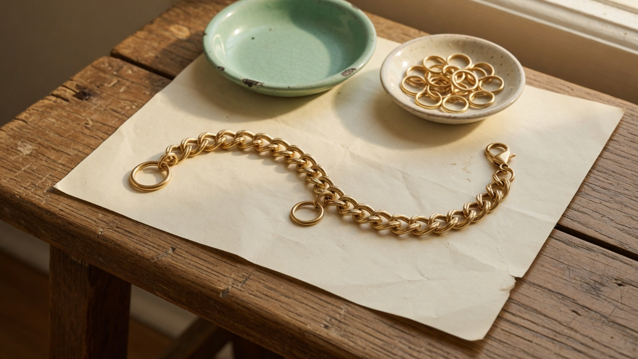 Gold chain starter strand with a lobster clasp and one empty jump ring